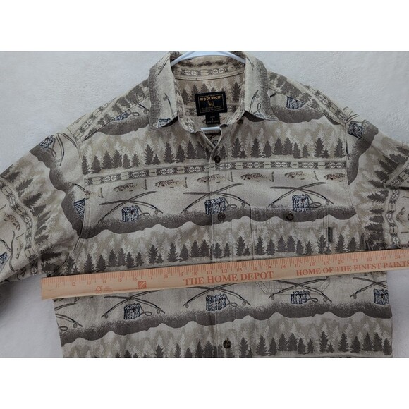 WOOLRICH Fly Fishing Print Button Up Long Sleeve Mens Shirt Size Large - Picture 5 of 13
